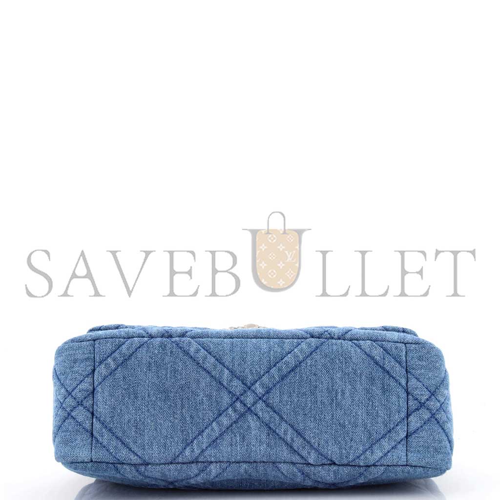 Ch*el blue quilted denim Ch*el 19 flap bag as1160 (26*16*9cm)